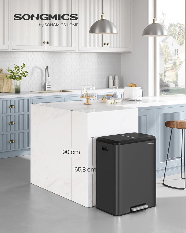 SONGMICS Mülleimer Küche, Mülltrennsystem 2 x 30 L, 2 Fächer für Recycling und Restmüll, Abfalleimer