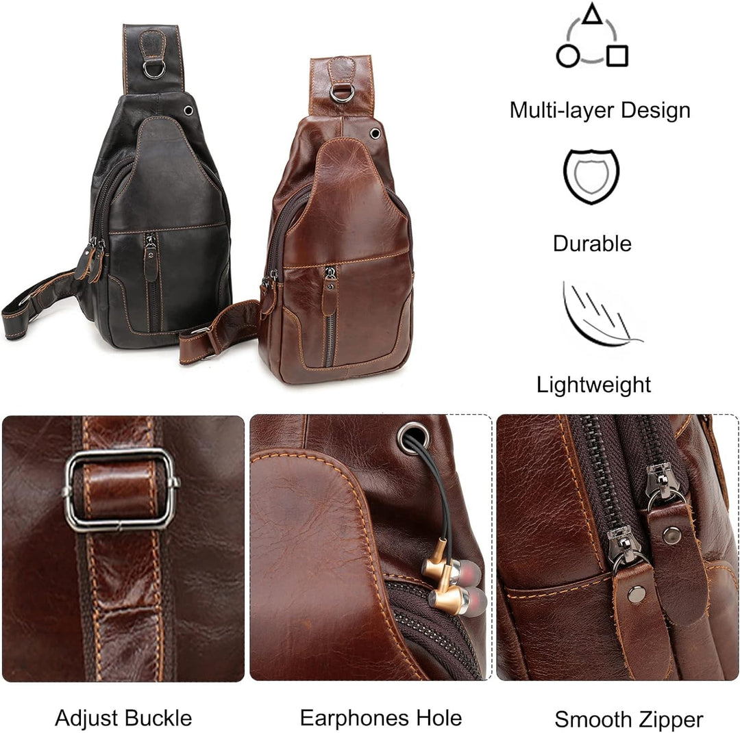 FANDARE Retro Brusttasche Leder Sling Bag Schultertasche Herren Damen Umhängetaschen Sporttasche für