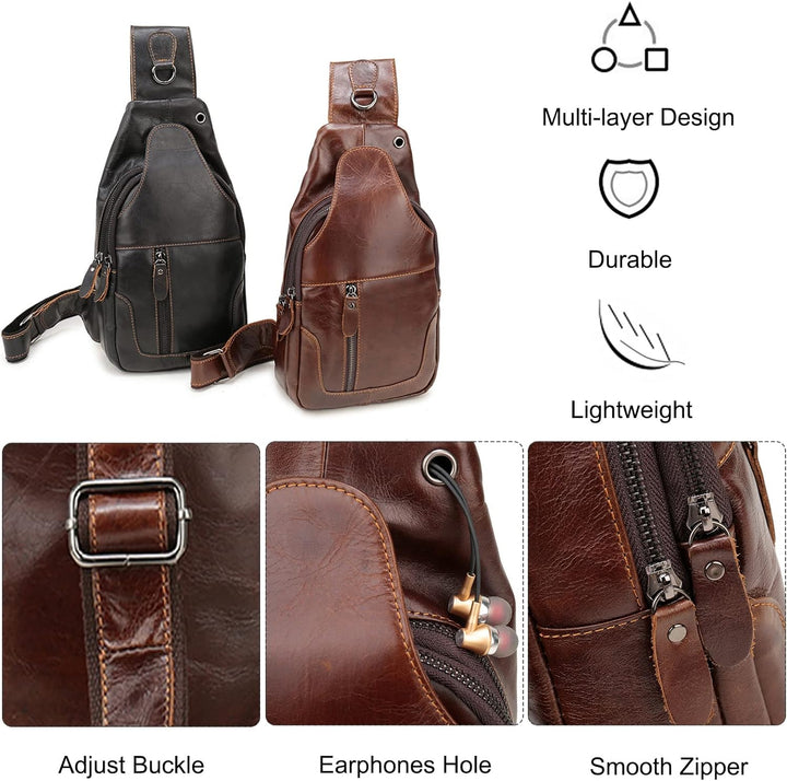 FANDARE Retro Brusttasche Leder Sling Bag Schultertasche Herren Damen Umhängetaschen Sporttasche für