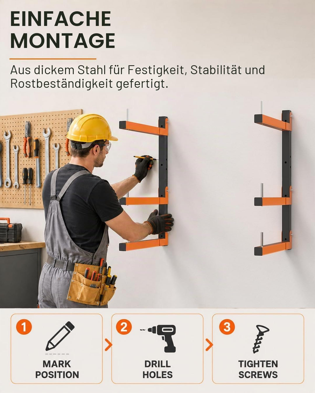 Acools Holzregal, Überkopf-Garagenregal, robustes Holzregal, Wandhalterung, 2 Stück, stabiles Garage