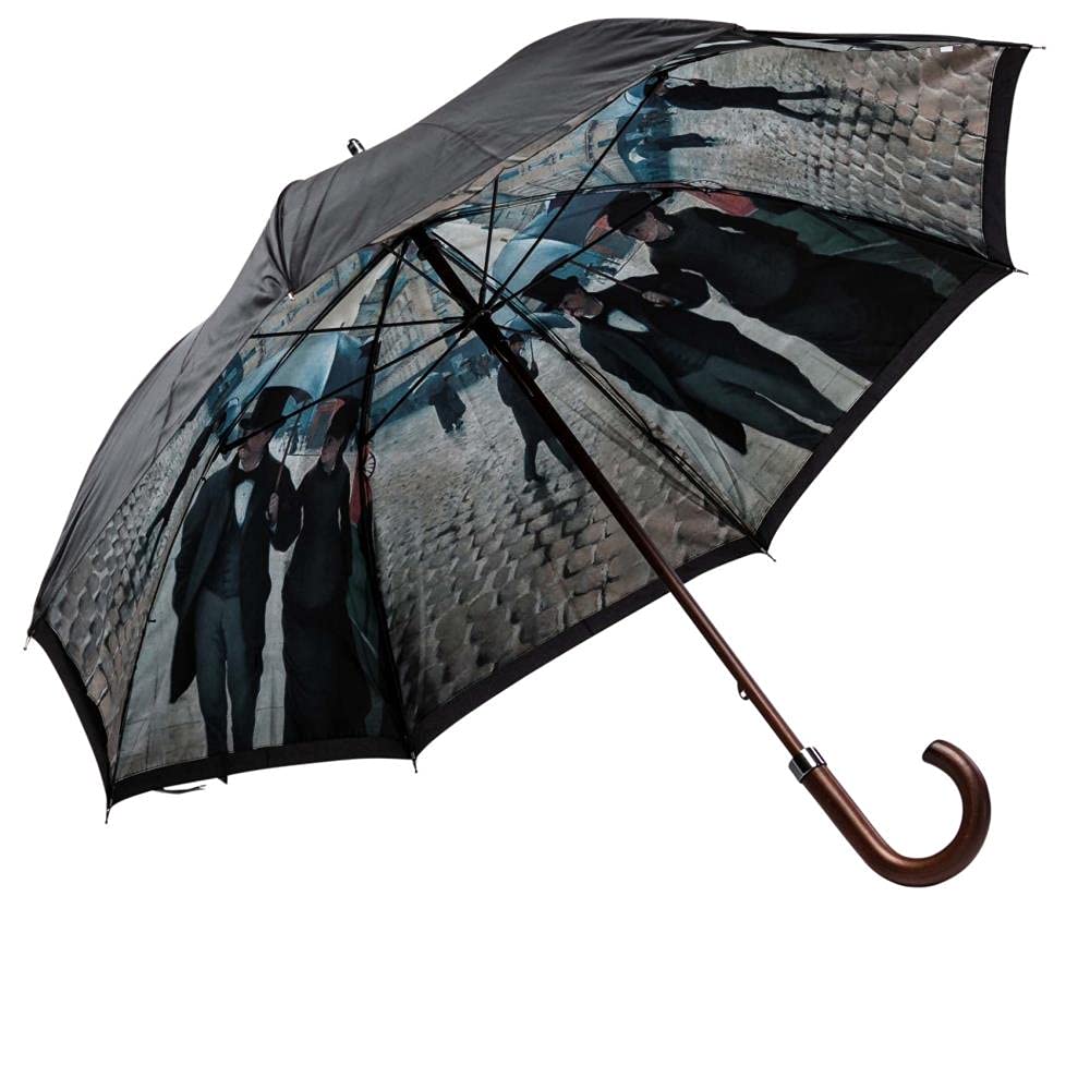 LUCKYWEATHER Regenschirm Stockschirm Damen/Herren Motiv Rainy Day in Paris Holzstock Double Layer I
