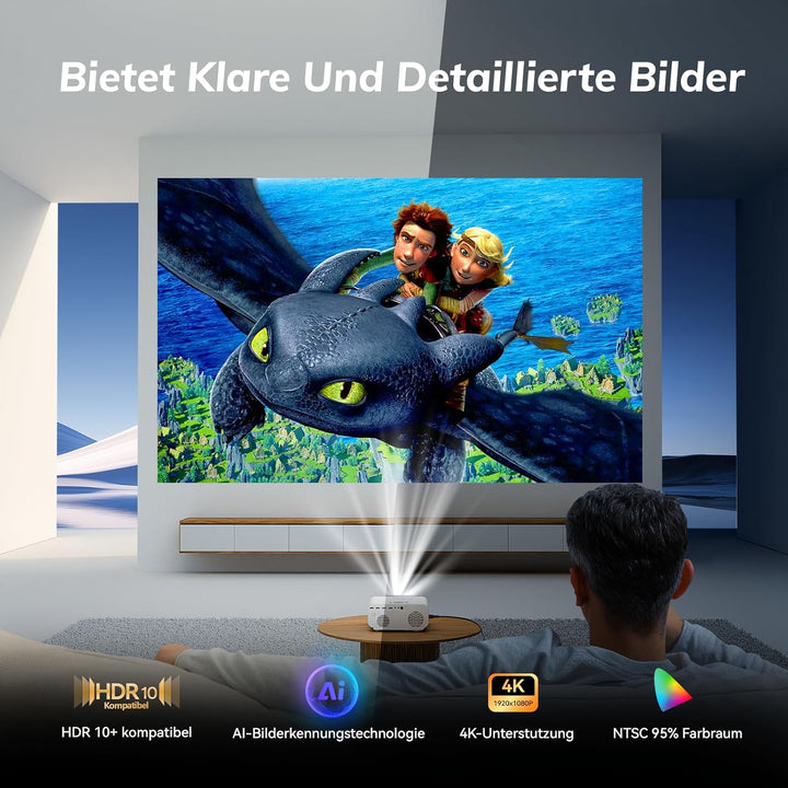 Smart Beamer 4K【Offiziell lizenzierte App】 Autofokus & Auto Keystone Mini Projektor,WiFi6 Bluetooth5