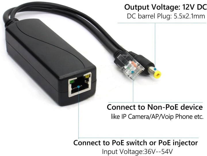 ANVISION 4er Pack Active 12V PoE Splitter, 10/100 Mbps, IEEE 802.3af konform, DC 12V Ausgang für IP