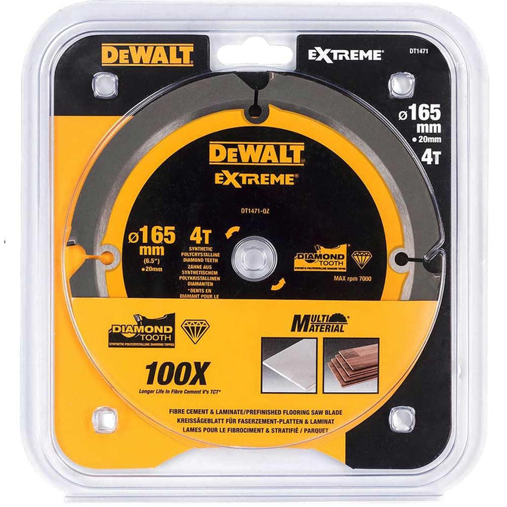 Dewalt Faserzement-Kreissägeblatt DT1471 (165/20 mm, 4 Zähne, 12°, speziell für Faserzement-Platten