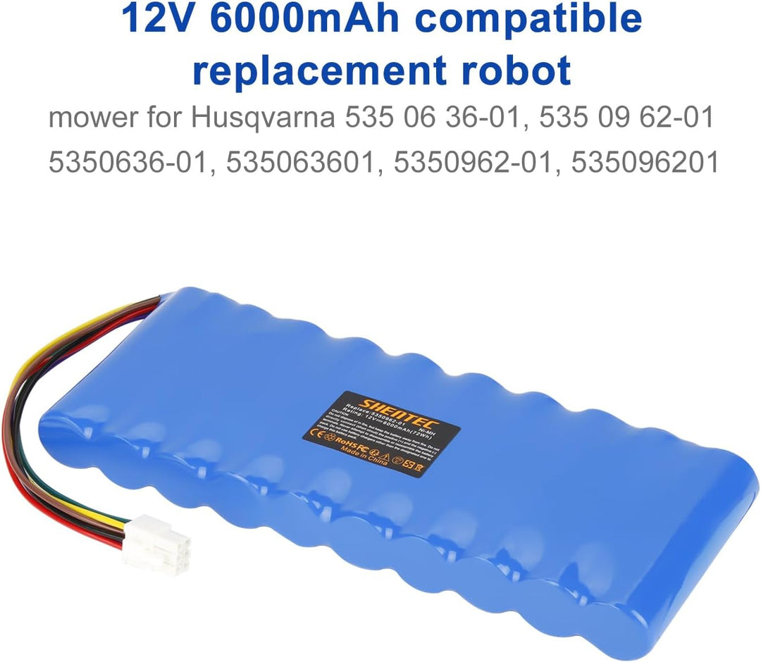Shentec 12V 6000mAh NI-MH Ersatzakku für Husqvarna Automower 535 06 36-01, 535 09 62-01, 5350636-01,