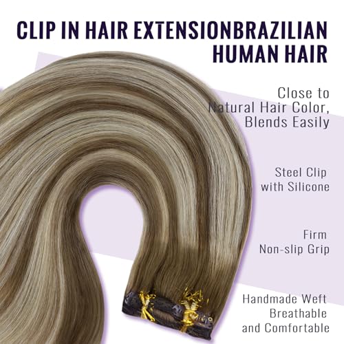 Fshine Invisible Clip in Extensions Echthaar 35cm Haarverlängerung Echthaar Extensions Clip in Balay