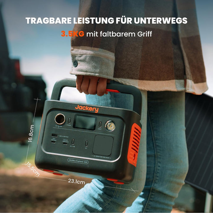 Jackery Explorer 240 v2 Tragbare Powerstation, 256Wh LiFePO4 Solargenerator mit 300W AC/100W USB-C A