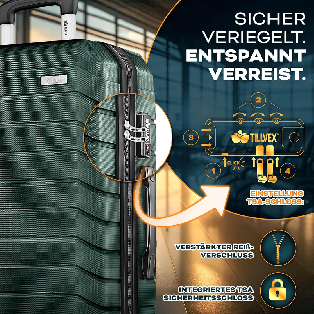 tillvex® Reisekoffer Set 4-teilig + Gepäckwaage, 8X Koffergurte & 4X Kofferanhänger | Kofferset 4 Ro