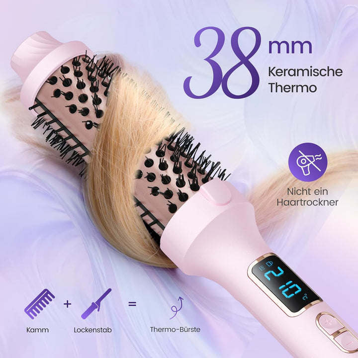 PRITECH Thermobürste, 38MM Thermal Brush Beheizte Ionische Lockenbürste Macht das Haar Glatter, 5 Te