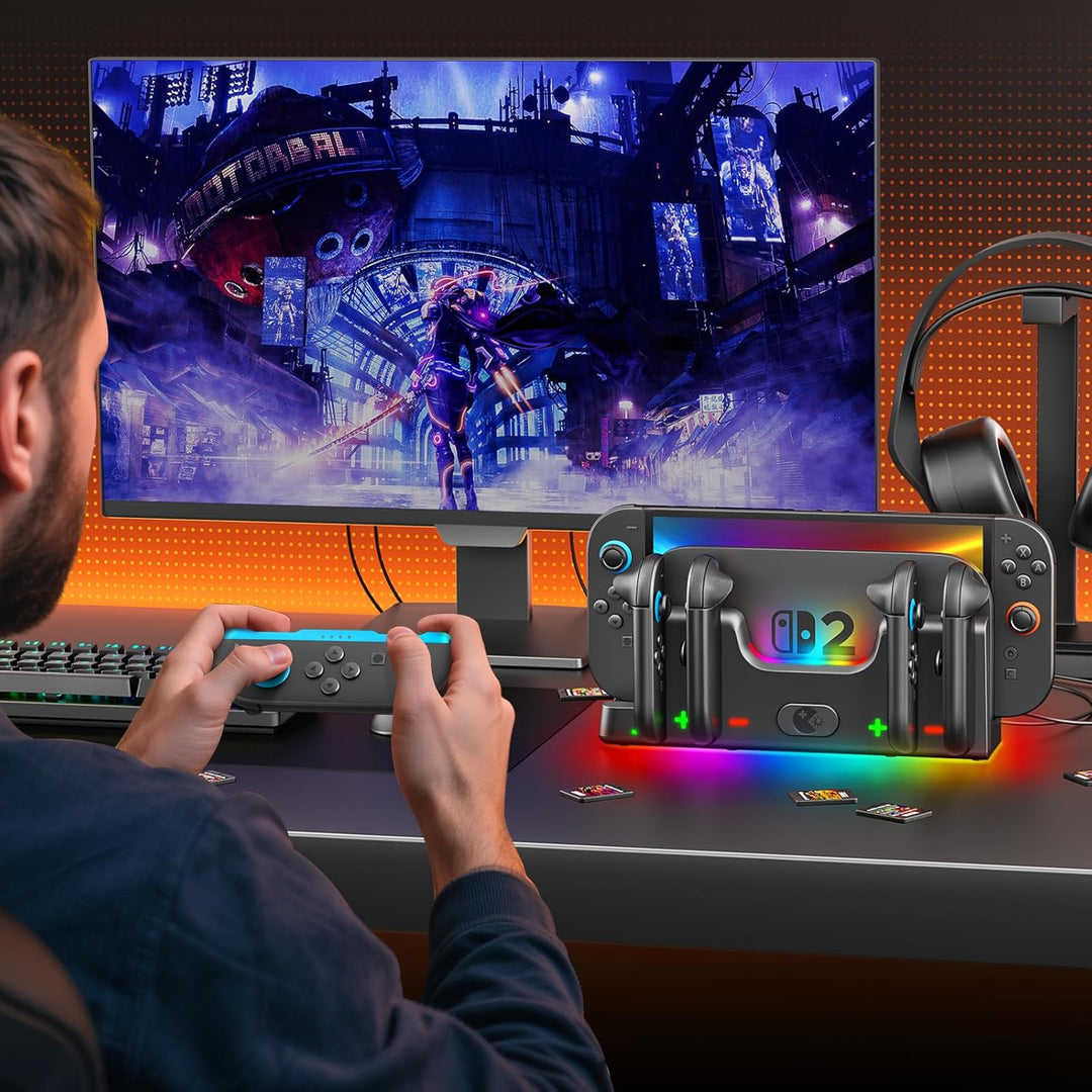Wenocally Switch 2 Controller-Ladestation, Kompatibel mit Switch 2 Joy-Con,Joycon-Ladedock mit 6 RGB