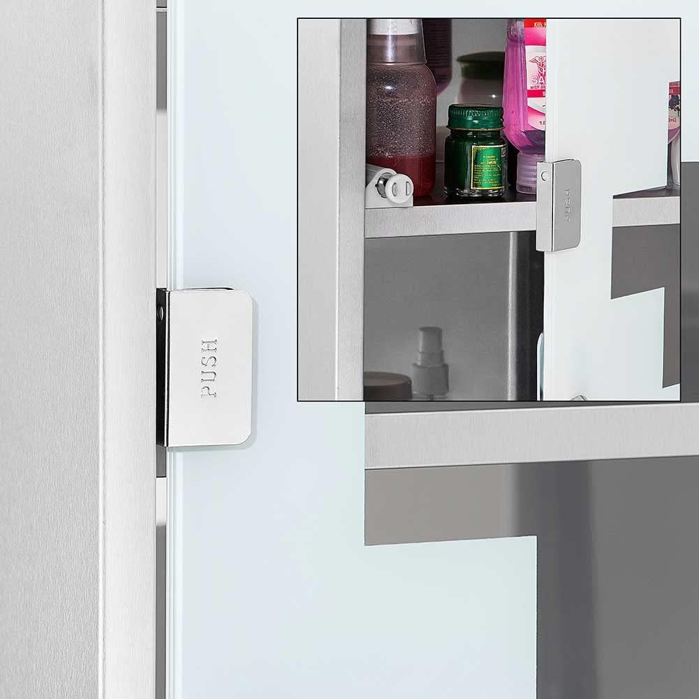 Bakaji Schrank für Medikamente, Erste-Hilfe-Schrank aus Edelstahl und satiniertem Glas, Farbe Silber