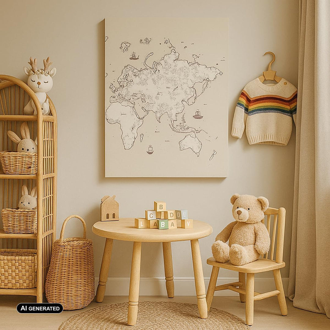 Bilder auf Leinwand Karte Welt Klassiker Kontinente Leinwandbild mit Rahmen 45x80cm Wandbilder Dekor