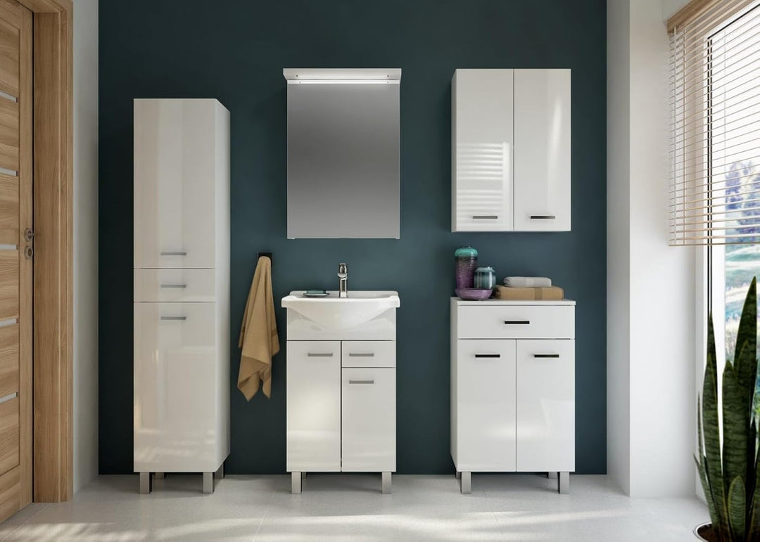 Deftrans Domodomo Badezimmer Wandschrank weiss glänzend MEA 71 x 50 cm, Badezimmer Hängeschrank, Sch