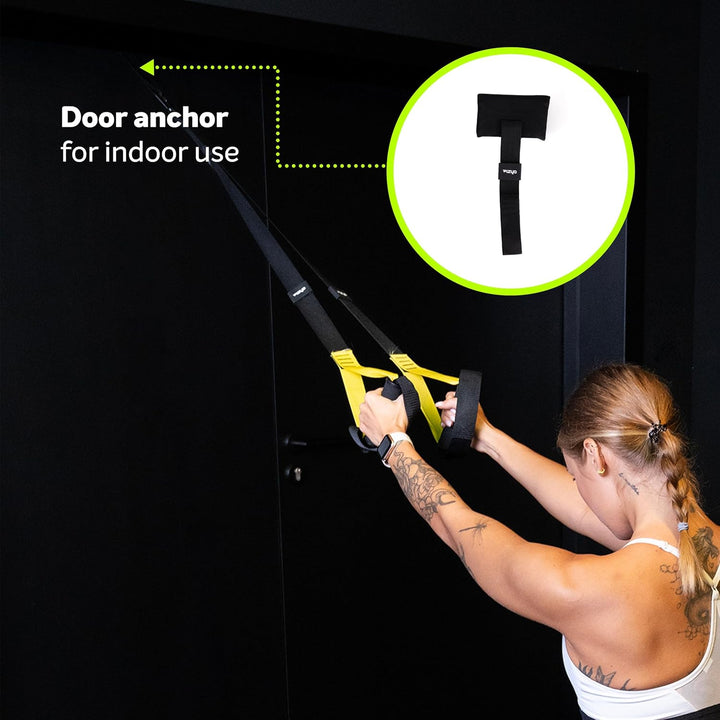 Fizyo TRX Schlingentrainer Sling Trainer mit Türanker, elastische Trainingsgurte für Ganzkörper-Wide