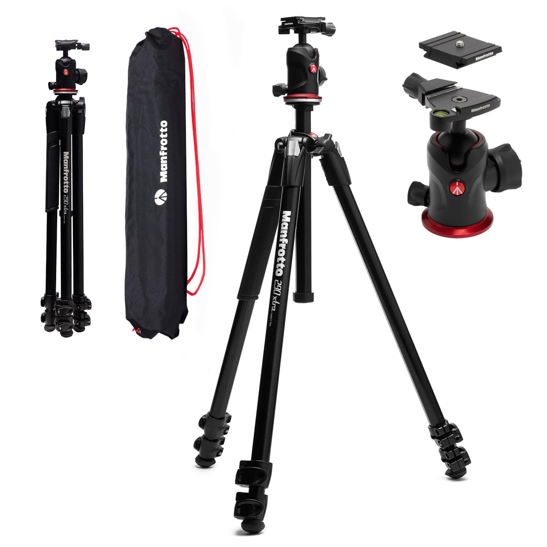 Manfrotto 290XTRA Kamerastativ Aluminium mit Kugelkopf 496, 3 Segmente, 4 Winkel, Schnellverschlüsse