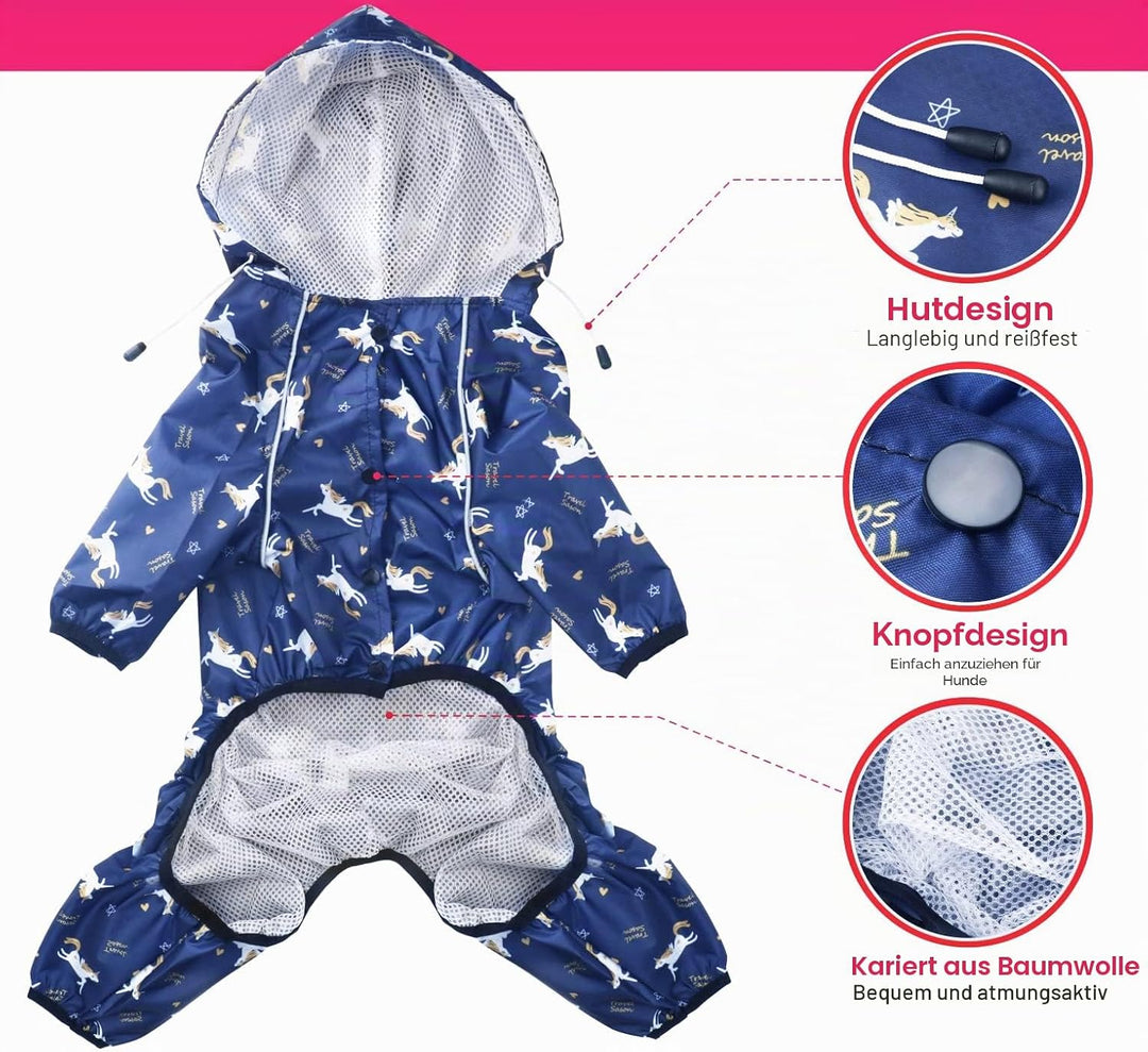 Idepet Regenmantel für Hunde, wasserdicht Winddicht mit Kapuze für kleine und mittelgrosse Hunde M B