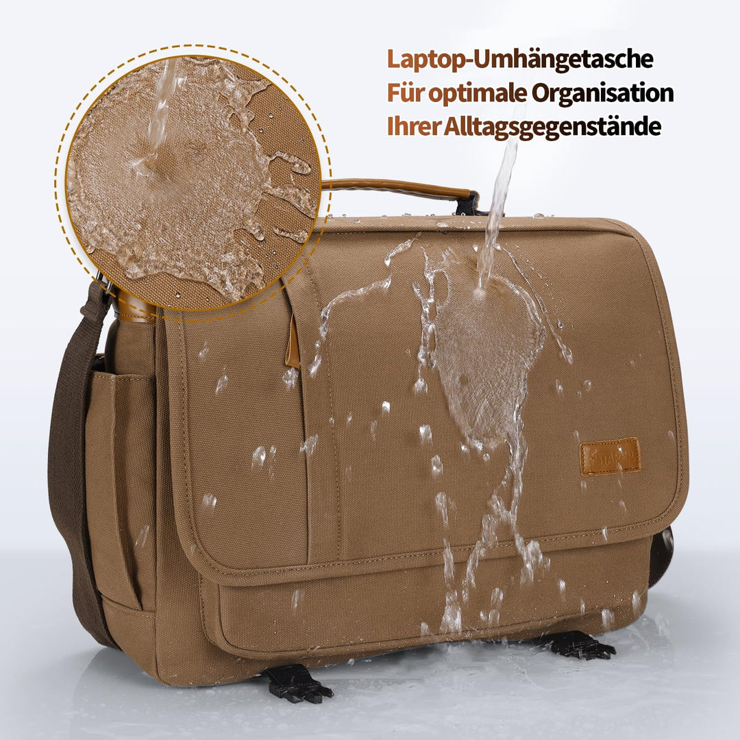 ESTARER Laptoptasche 17 Zoll Umhängetasche Canvas für Arbeit Uni, Braun Braun 17.3 Zoll (Schnallen),