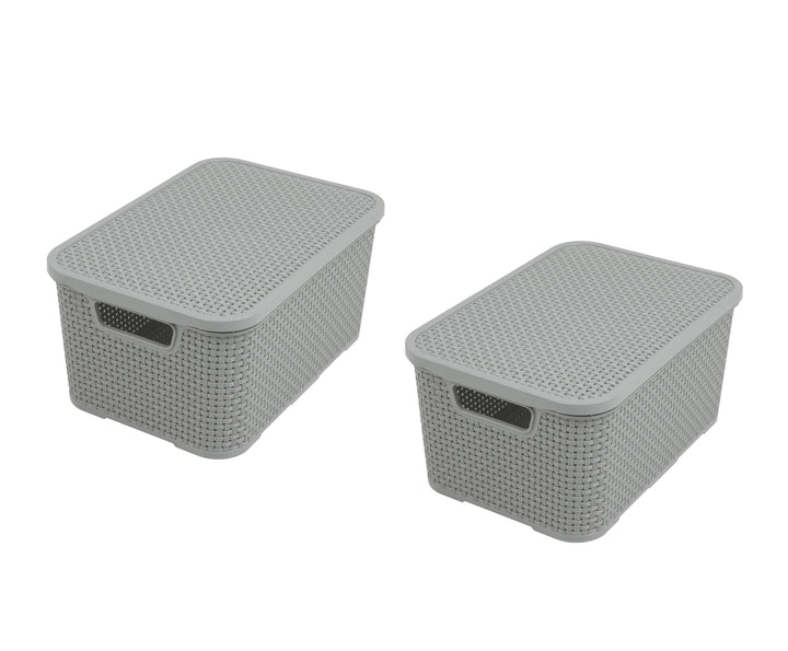 BranQ - Home essential Basket with Lid in Rattan Design Set of 2 Size M 10 L BPA-Free Plastic PP Lig