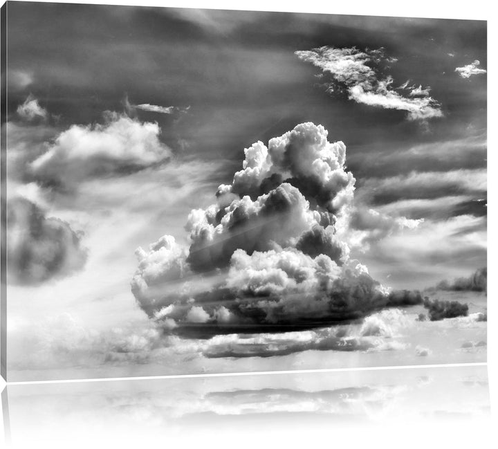 Pixxprint Monocrome, Wolkiger Himmel bedeckt Sonne, Format: 100x70 auf Leinwand, 100x70