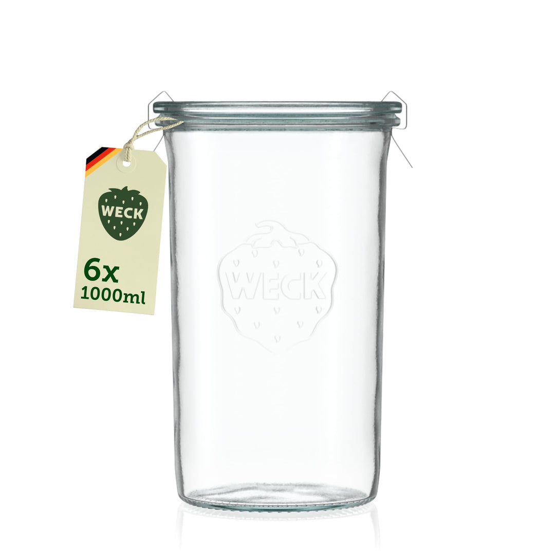 Weck Gläser 900ml – 6er Set mit Deckeln – Sturzform – robuste, stapelbare Vorratsgläser- & Einweckgl
