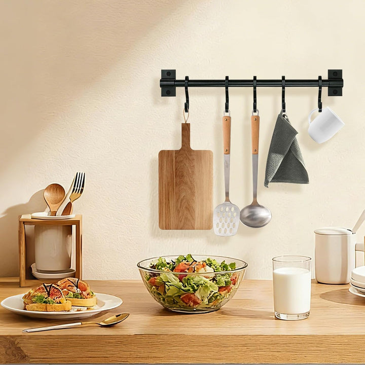 Hakenleiste Küche Ohne Bohren Schwarz 30cm Küchenhalterung Wand mit 5 Haken Selbstklebend Hängeleist