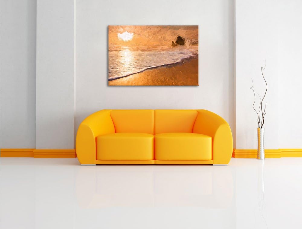 Pixxprint Sonnenuntergang Ozean Kunst Pinsel Effekt, Format: 100x70 auf Leinwand, 100x70