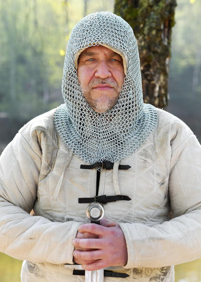 Battle-Merchant Kettenhaube, V-Auschnitt, ID9mm, Mittelalter LARP Wikinger Fasching Kettenhemd Kette