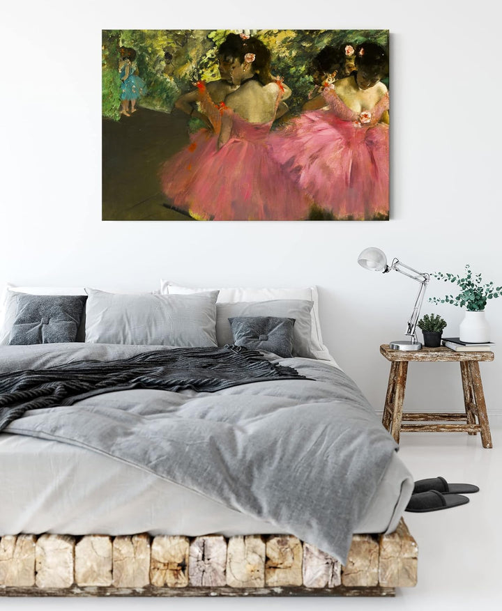 Edgar Degas - Die pinken Tänzerinnen vor dem Ballet als Leinwandbild / Grösse: 100x70 cm / Wandbild