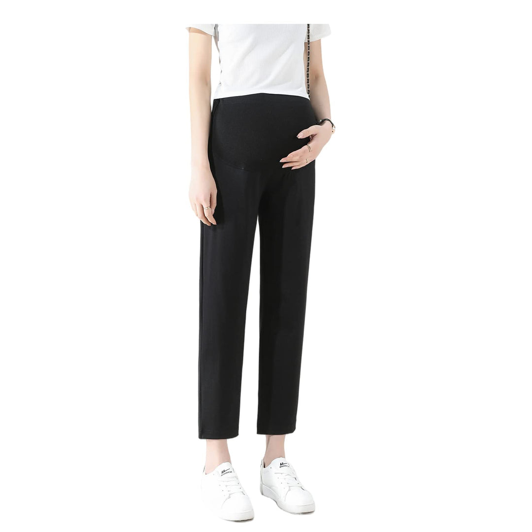 Olamao Umstandshose, gerade Hose, Neun-Punkt-Hose, verstellbare Taille, modisch und bequem Schwarz L