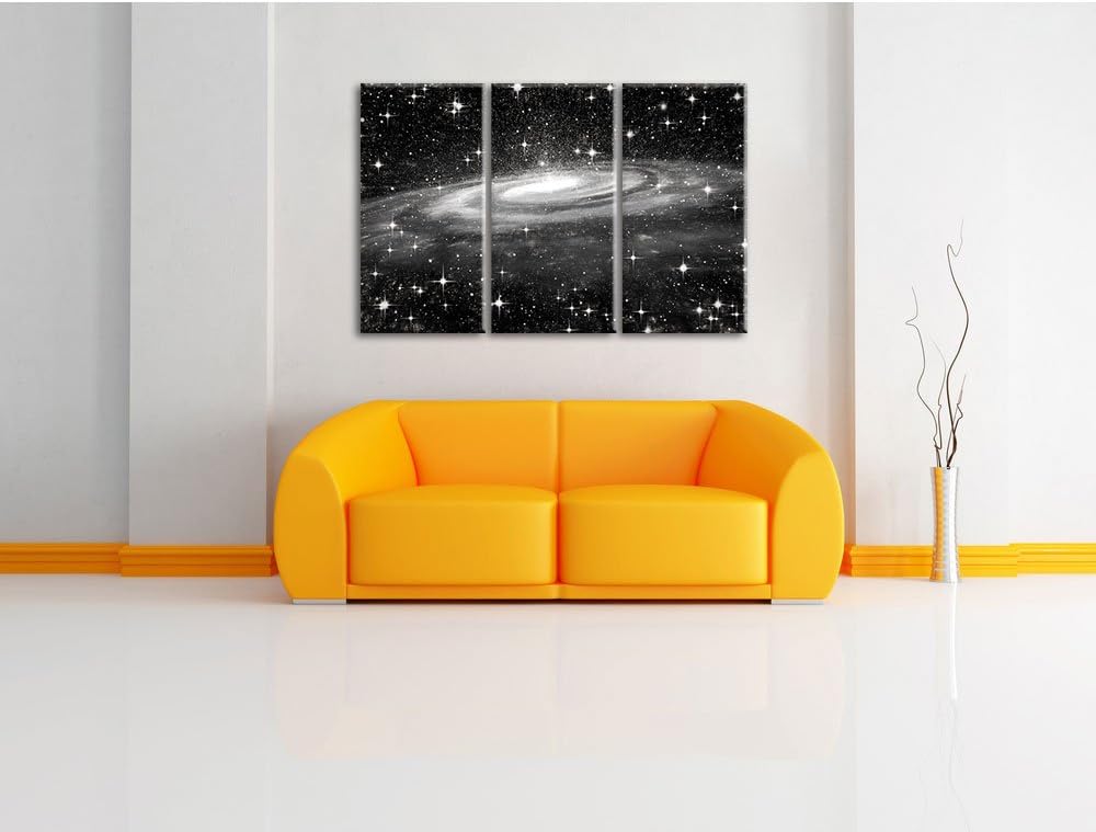 Pixxprint Spiralgalaxie im Weltall Kunst Kohle Effekt 3-Teiler Leinwandbild 120x80 Bild auf Leinwand