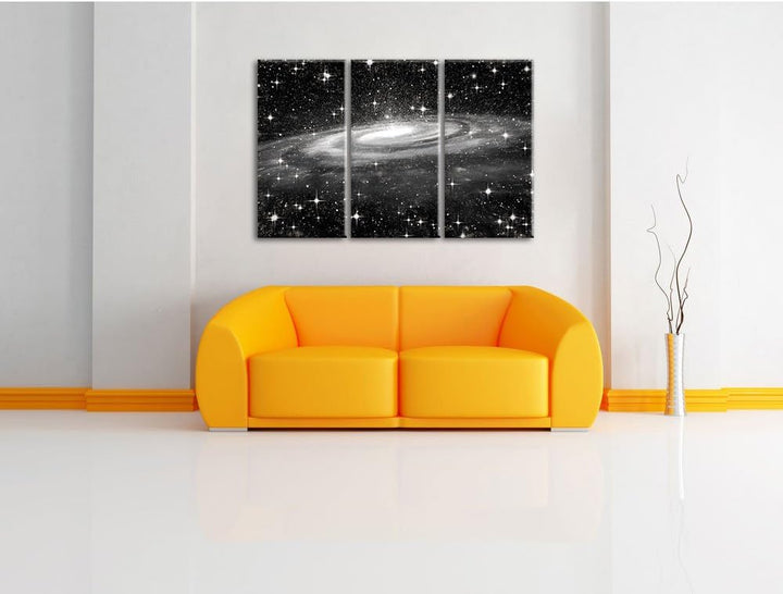 Pixxprint Spiralgalaxie im Weltall Kunst Kohle Effekt 3-Teiler Leinwandbild 120x80 Bild auf Leinwand