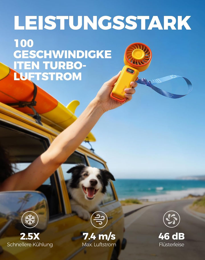 Diveblues Handventilator Tragbarer Turbo-Ventilator mit 100 Stufen und 7.4m/s Starkem Luftstrom, 180