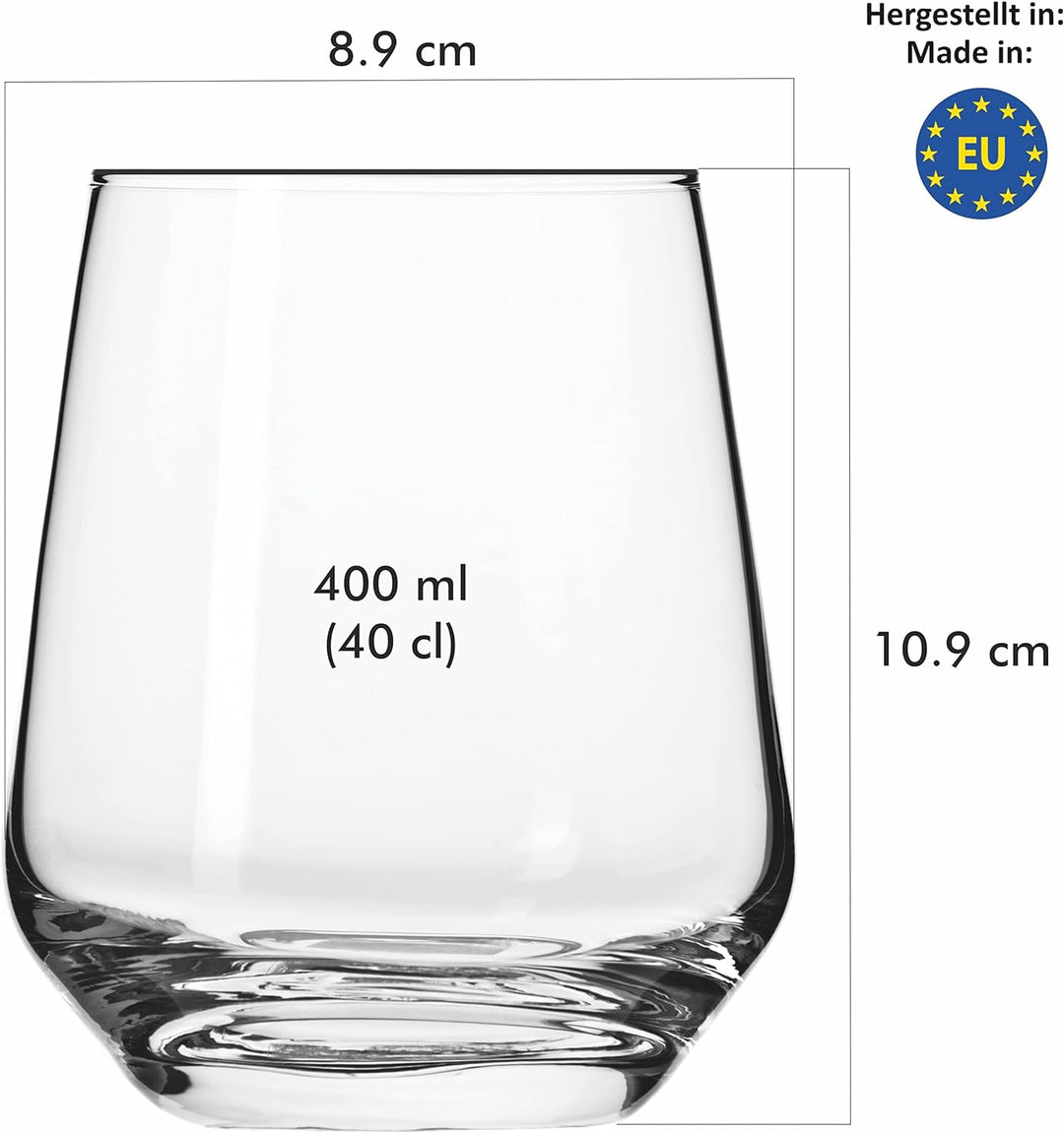 KIAPPO Set mit 12 Gläsern mit Fassungsvermögen 400 ml für Wasser und kalte Getränke modernes und min