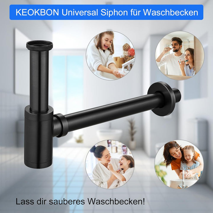 KEOKBON Universal Siphon, Siphon für Waschbecken & Waschtisch, Keymark Messing Syphon Sifon Universa