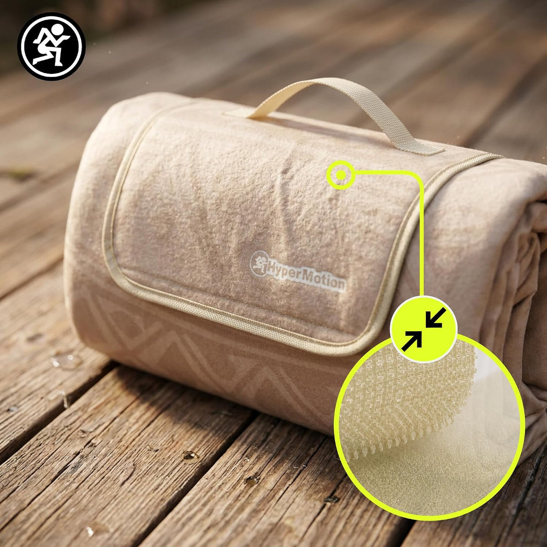 HyperMotion Picknickdecke XXL 200x200 cm Boho wasserfest Beige | XXL Picknickdecke mit wasserfester