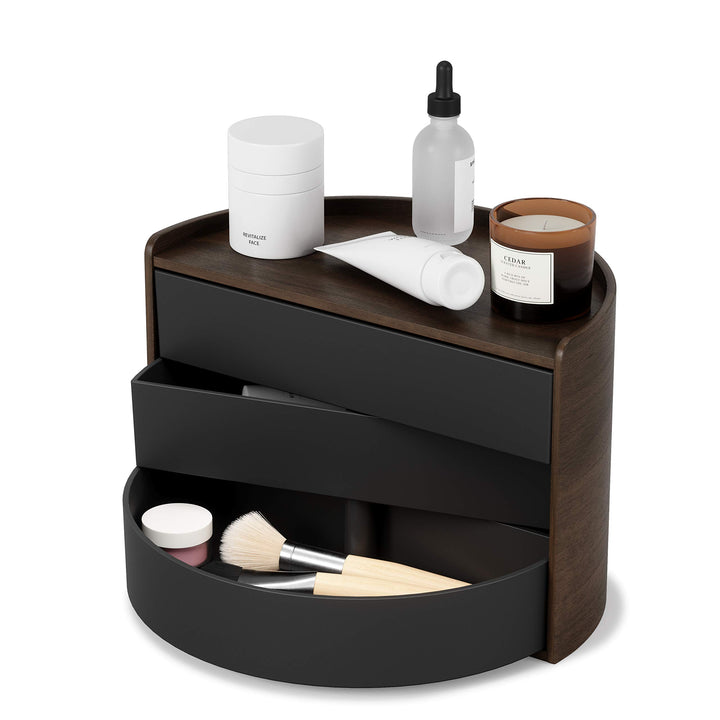 UMBRA Moona Schmuckaufbewahrung, Makeup Accessoire Organizer mit drehbaren Schubfächern, Schwarz/Wal