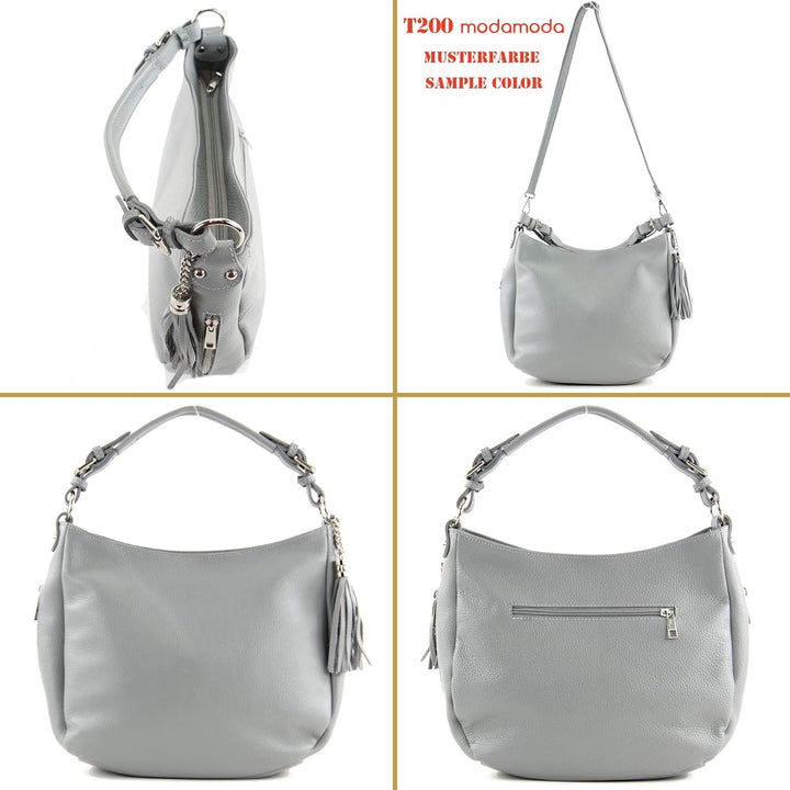 modamoda de T200 Damen Leder Schultertasche Henkeltasche handmade in Italy Beige, Beige