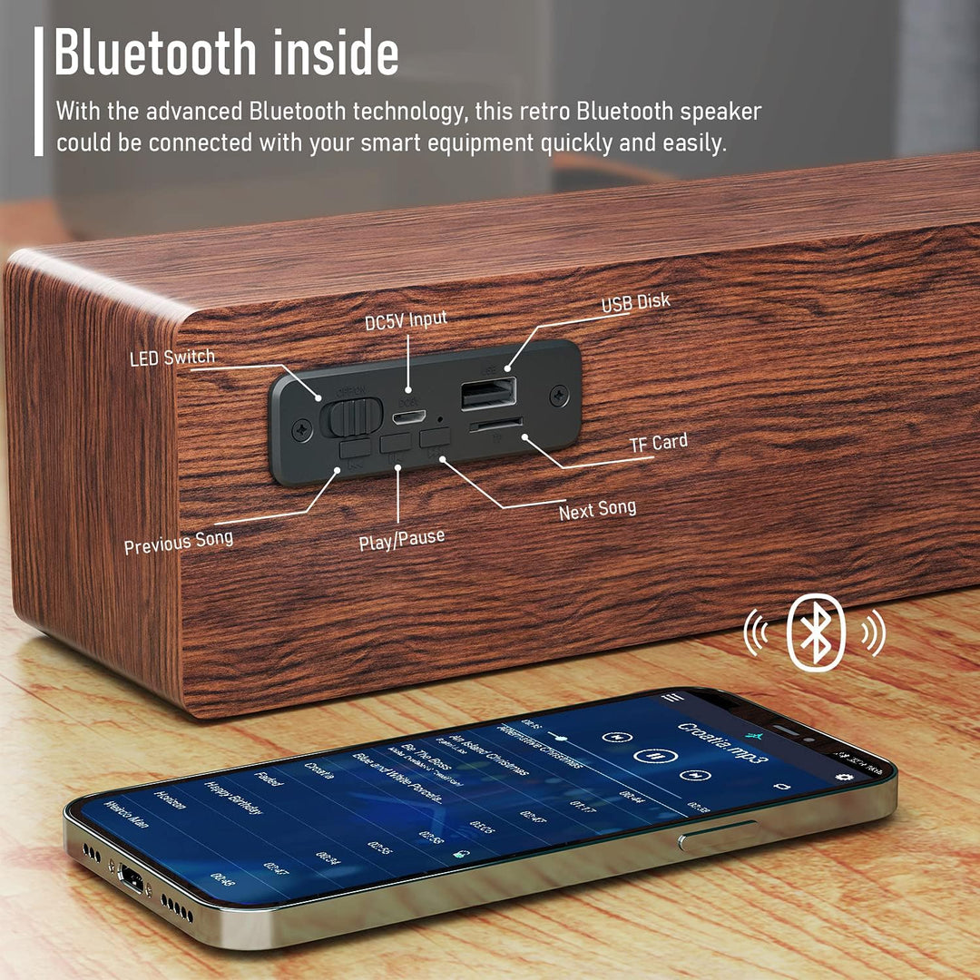 Smalody Holz Retro-Bluetooth-Lautsprecher, Tragbare Mini-Bluetooth-Lautsprecher, Vintage-Holzlautspr