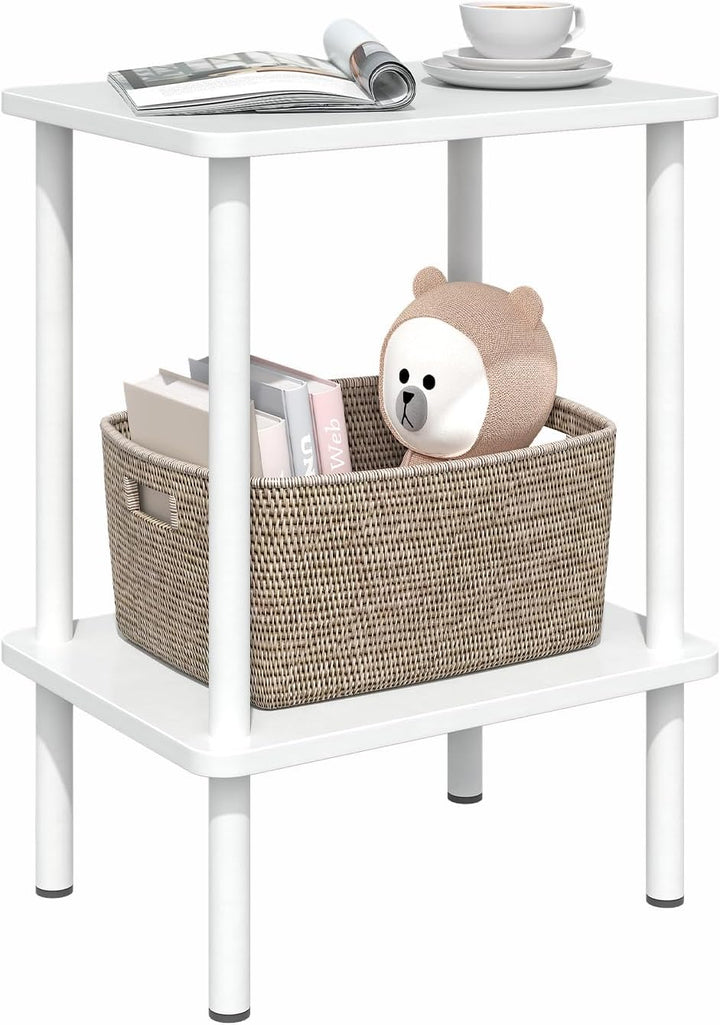APICIZON Beistelltisch Holz, 2 Tier Beistelltisch Weiss, Nachttisch Schmal, 40x30x52cm, Beistelltisc