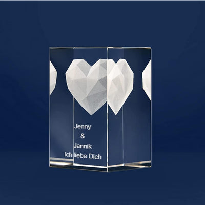 LOOXIS Personalisierte 3D Herz-Gravur im Glas – versch. Motive, Namen, Wunsch-Text – Geschenk-Idee z