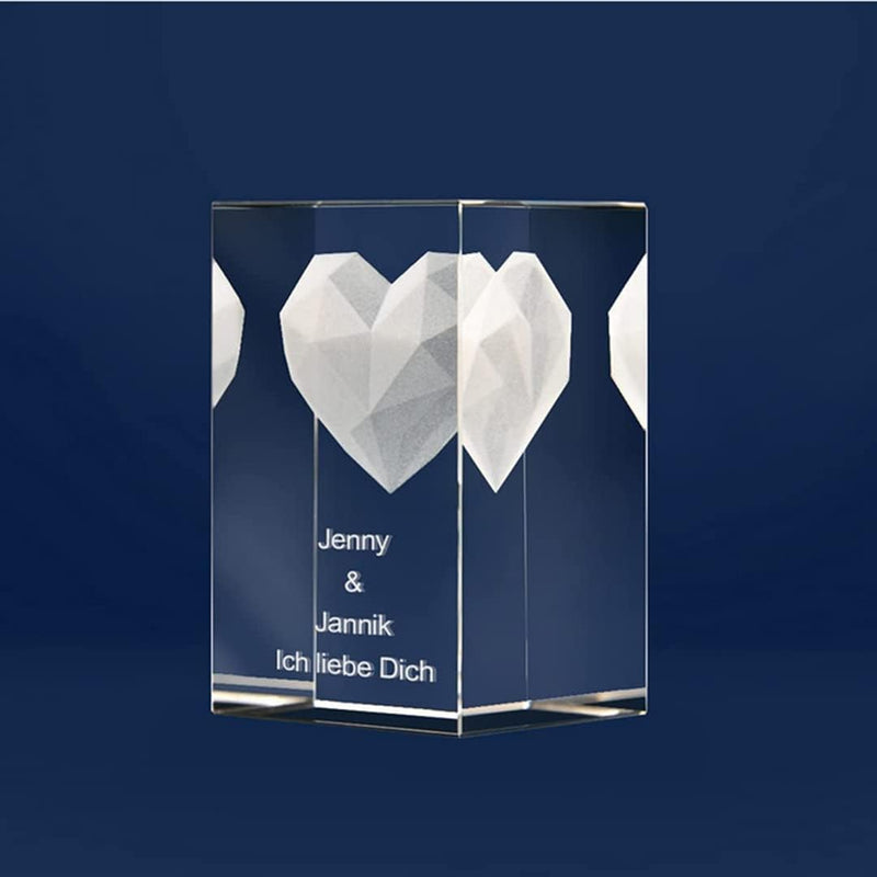 LOOXIS Personalisierte 3D Herz-Gravur im Glas – versch. Motive, Namen, Wunsch-Text – Geschenk-Idee z