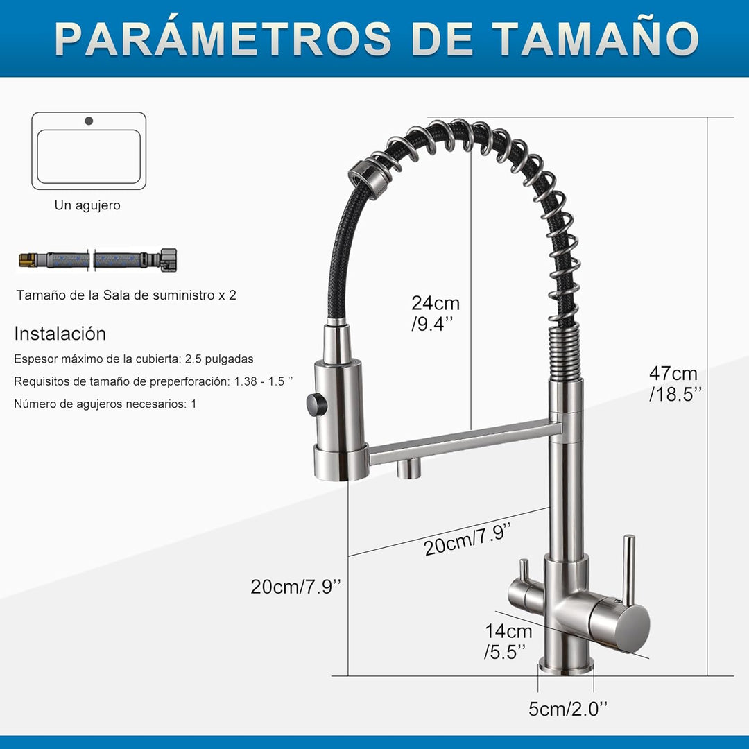 Trinkwasser Küchenhahn Pull Down Sprayer 2 Griff 3 in 1 Wasserfilter Reiniger Wasserhähne Frühling B