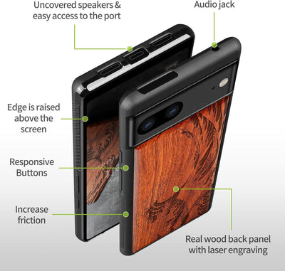 Carveit Handyhülle für Google Pixel 7 Case [Holz und TPU Silikon Hybrid hülle] Stossfeste Stossstang