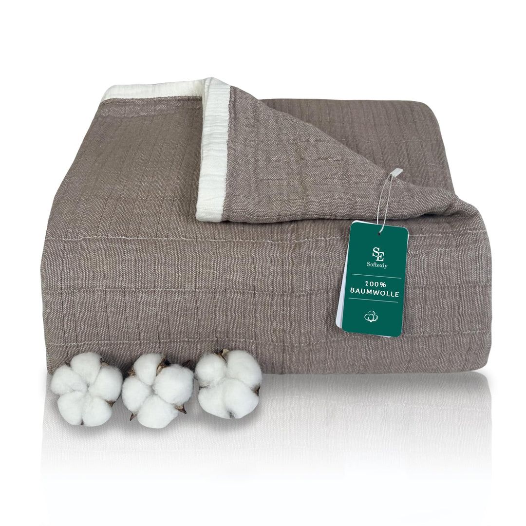 SE SOFTEXLY Kuscheldecke Baumwolle 100%, 4-lagige Weiche Kuscheldecke Musselin Tagesdecke, Bett-Über