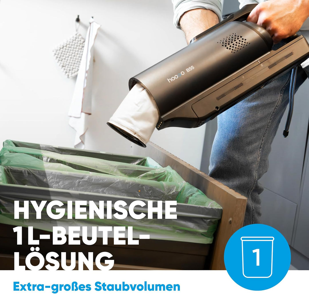 hoogo BS5 Akkustaubsauger mit Beutel | kabellos | 400W | Akkusauger mit HEPA Filter für Allergiker u