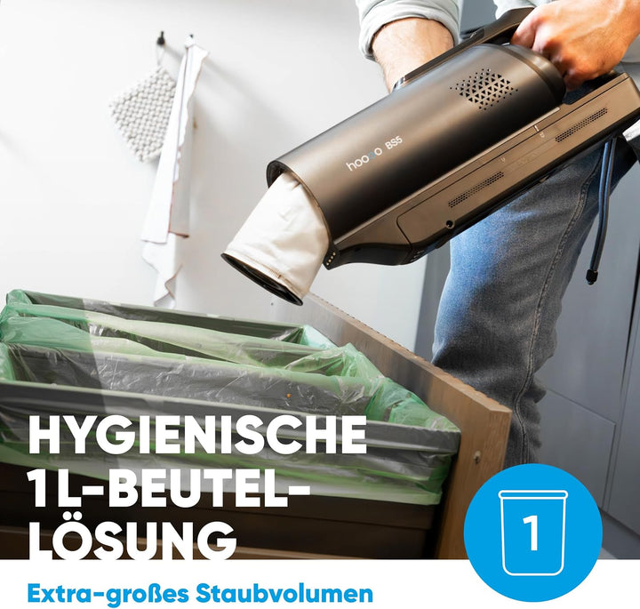 hoogo BS5 Akkustaubsauger mit Beutel | kabellos | 400W | Akkusauger mit HEPA Filter für Allergiker u