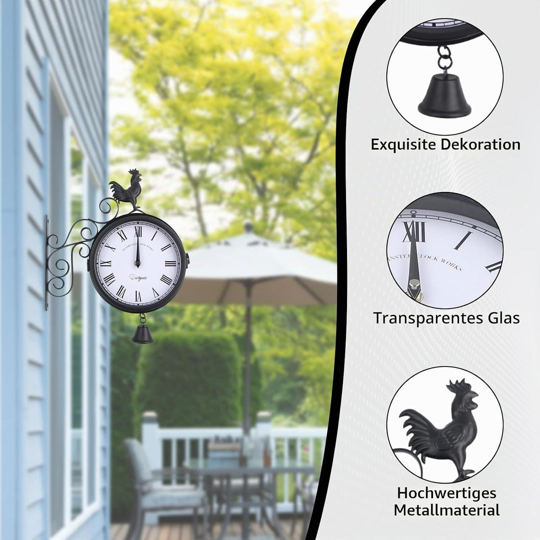 Gartenuhr, Bahnhofsuhr, Bahnhofsuhr Aussen Wetterfest, Doppelseitiges Design, Outdoor Uhr Garten Was