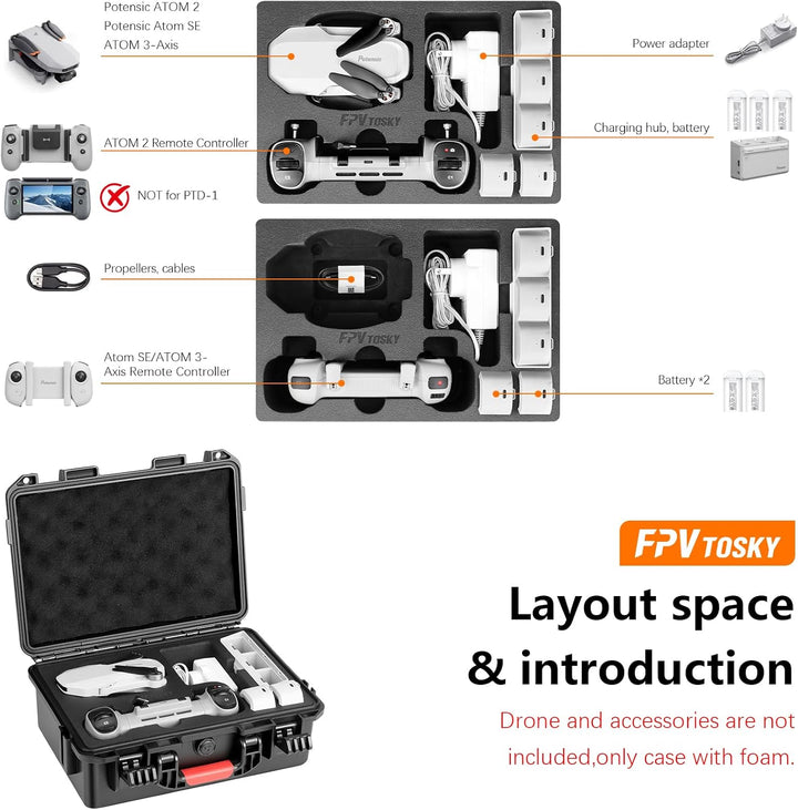 FPVtosky Hartschalenkoffer für Potensic Atom 2 / Atom Drohne, Aufbewahrungstasche für Atom/Atom 2/SE