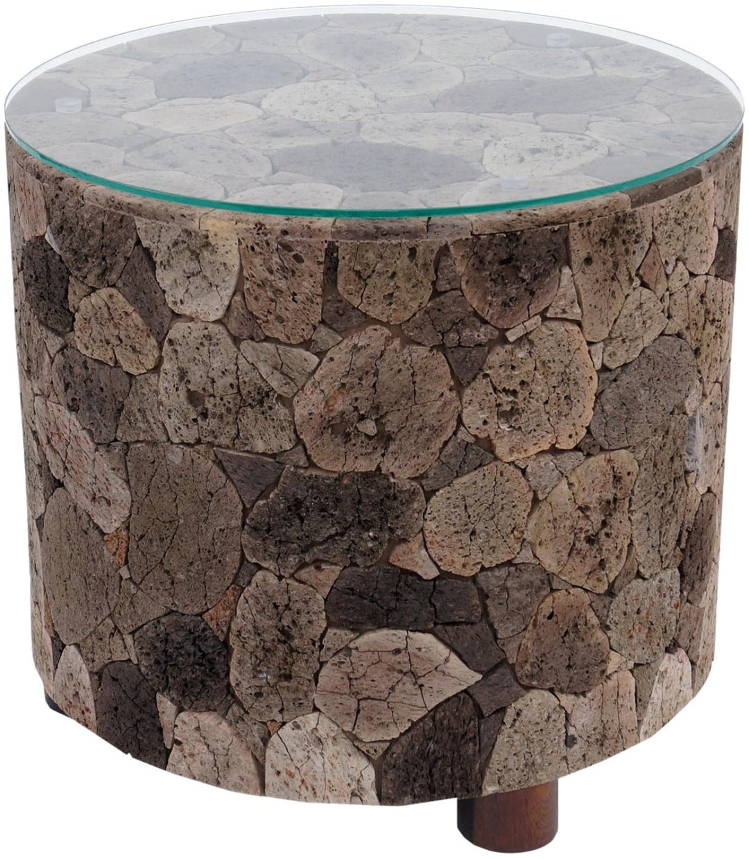 GURU SHOP Lavastein Kaffeetisch mit Glasplatte - Modell 10, Grau, Holz, 45x50x50 cm, Kaffeetische &