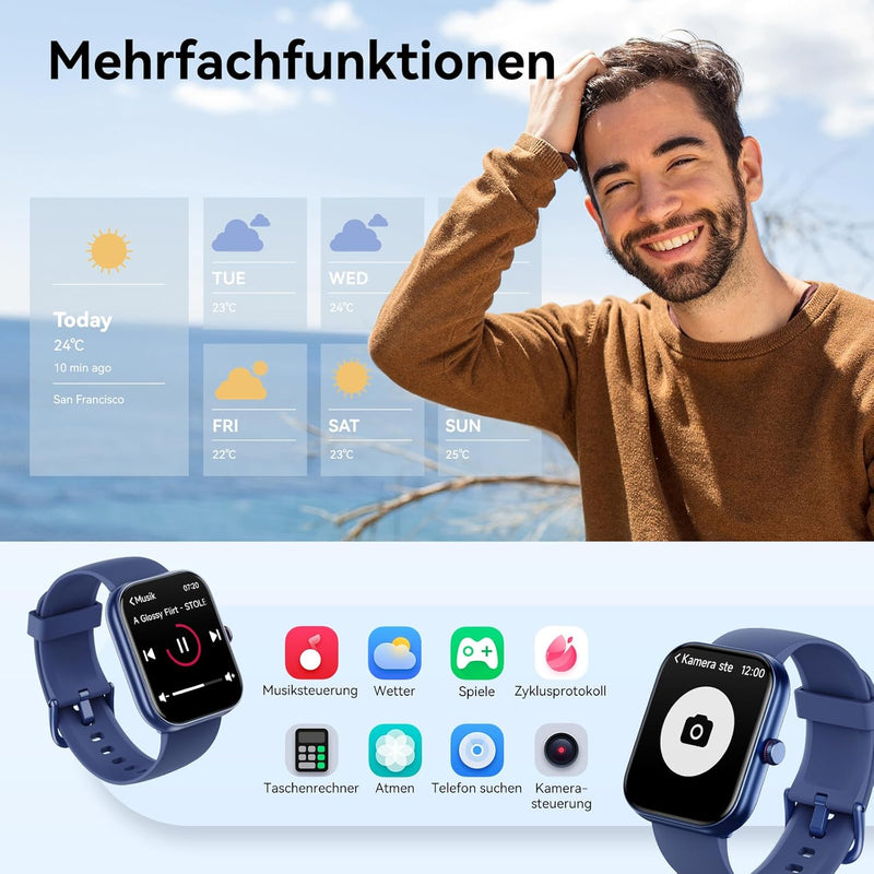 Smartwatch Herren Damen mit Telefonfunktion Alexa Integriert -Fitnessuhr 110+ Sportmodi &IP68-1,91"